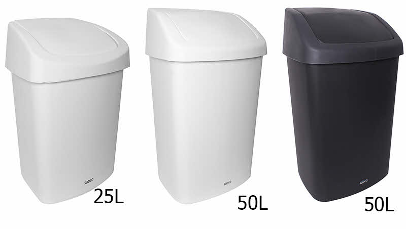 Rubbish Bin w/ Swing Top Lid - White 50L 