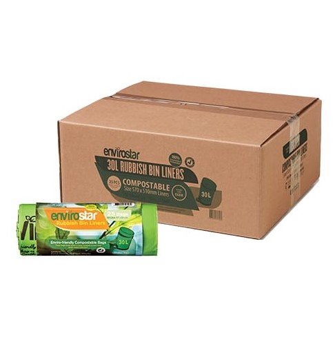 Envirostar Garbage Bags Compost 30L 25/Roll Ctn 750