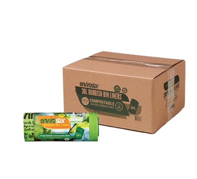 Envirostar Compostable Garbage Bags 36L 25 Rolls Ctn of 500