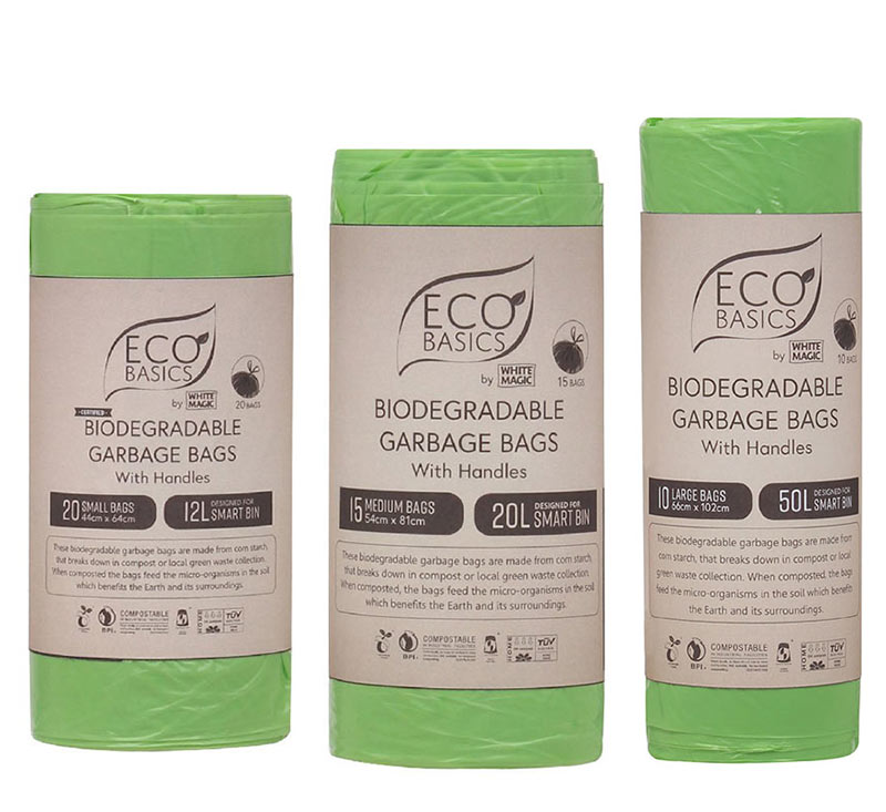 White Magic Eco Basics Biodegradable Garbage Bags with Handles