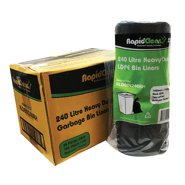 Rapid Clean Garbage Bag 240L Heavy Duty Black 