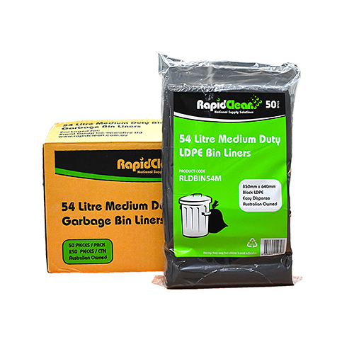 Rapid Clean Garbage Bag 54L Medium Duty Black