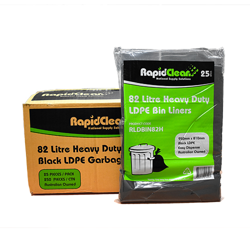 Rapid Clean Garbage Bags - 82L Heavy Duty Black