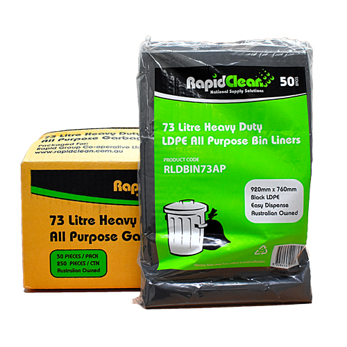 Rapid Clean Garbage Bag Heavy Duty All Purpose 73L Black