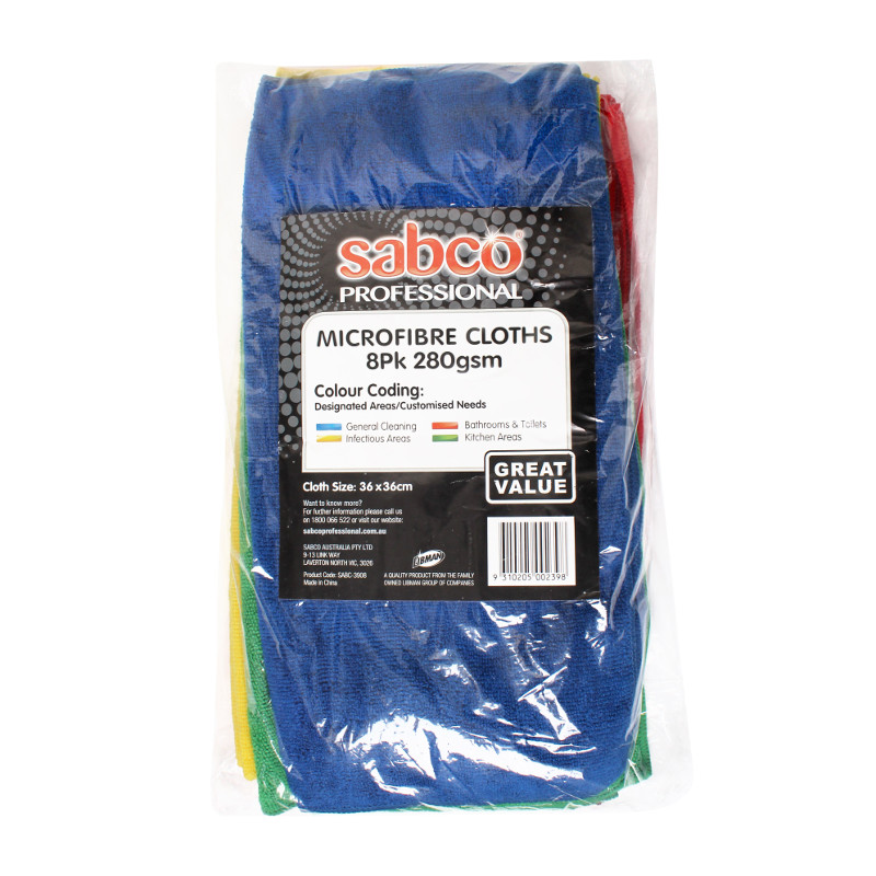 Sabco Microfibre Cloths Value Pack of 8 Mixed Colours