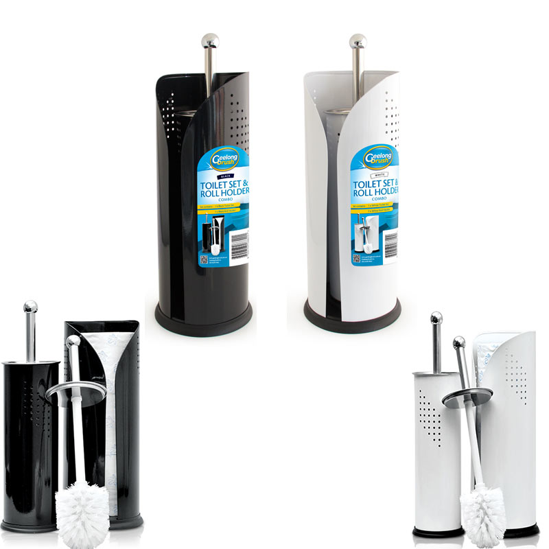 Stainless Steel Toilet Brush Set and Roll Holder Combo