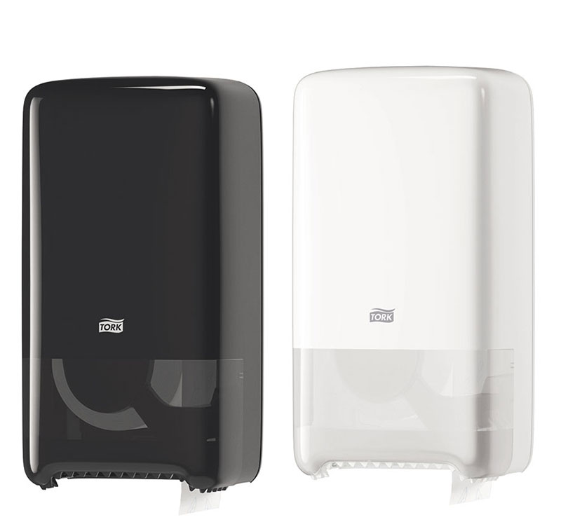 Tork Mid-size Toilet Paper Roll Dispensers Auto Shift T6 Black and White 