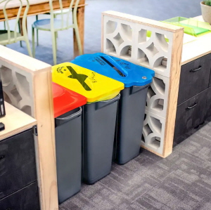 Multisort Recycling Bins 60L with Landfill, Co-Mingle Recycling, and Paper and Cardboard
