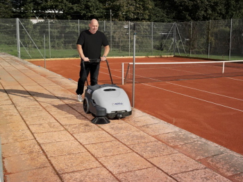 Nilfisk SW750 Battery Operated Walk Behind Sweeper Use 2