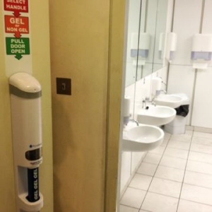 Purehold Pro Sanitising Gel Dispensing Door Handle in Use