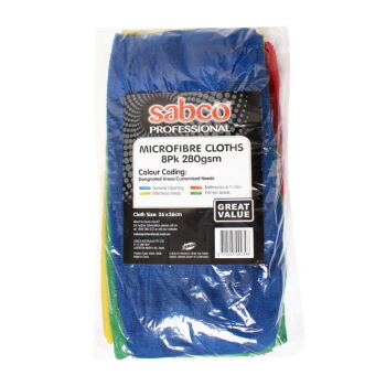 Sabco Microfibre Cloths Value Pack of 8 Mixed Colours