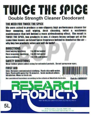 Twice The Spice Double Strength Cleaner and Deodorant Label